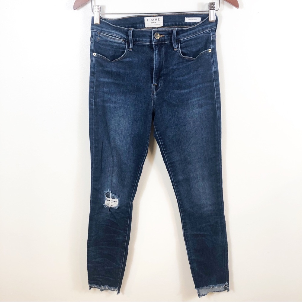 FRAME Le High Skinny Staggered Hem Baisley Jean 27
